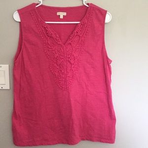 Talbots crochet detail pink tank top